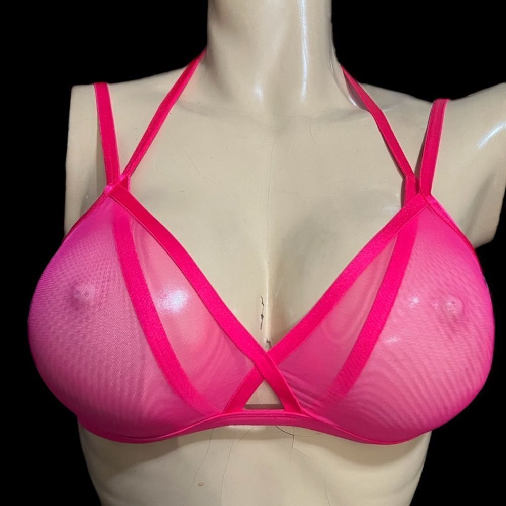 Victorias Secret Sexy Sheer Mesh Strappy Double Cup Unlined bralette bra fuchsia